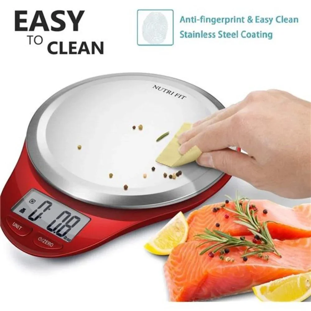 Digital Kitchen Scale with Wide Stainless Steel Plateform Food Scale (Red)